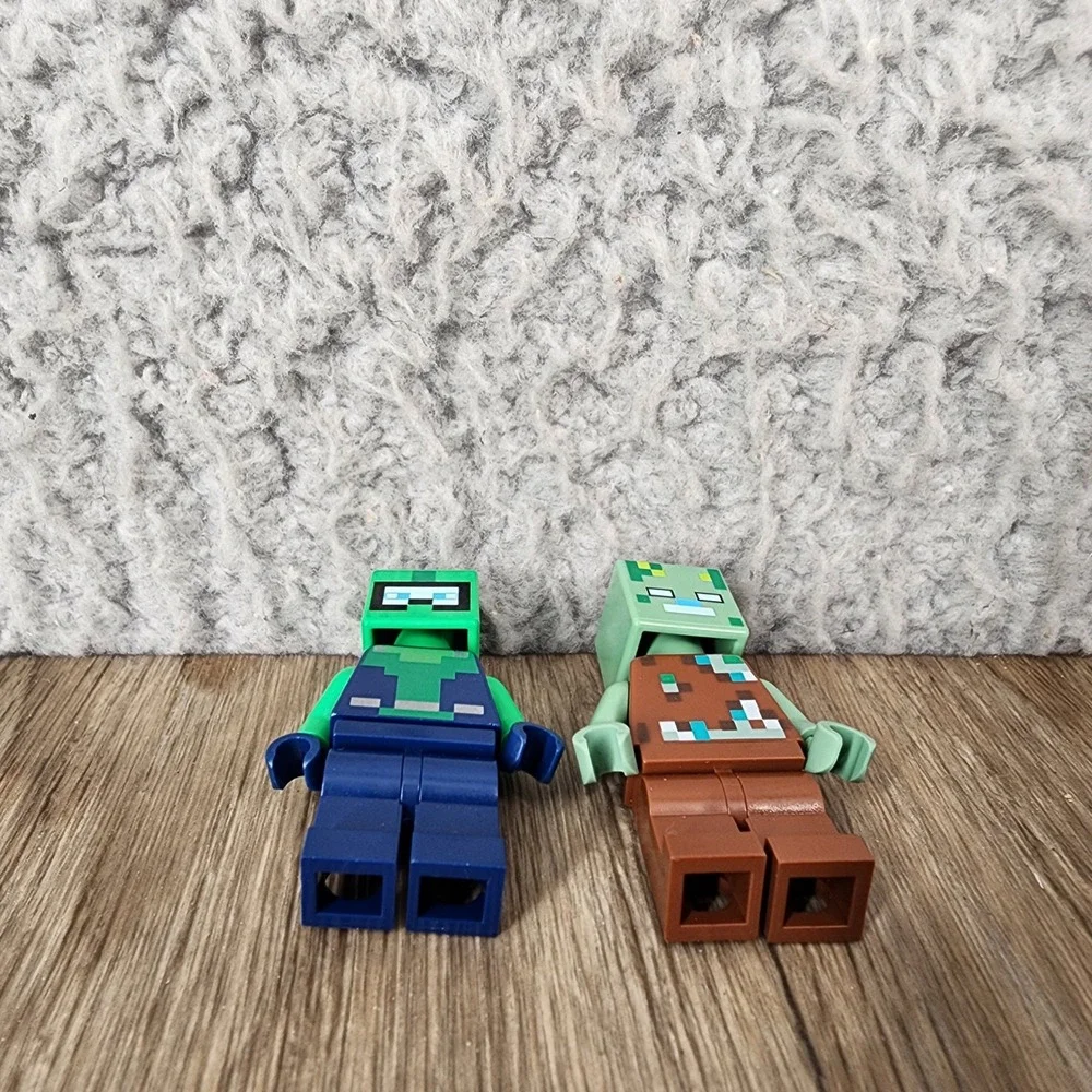 LEGO Minecraft Minifigures Lot Zombie and Drowned Figures Green Blue Brown